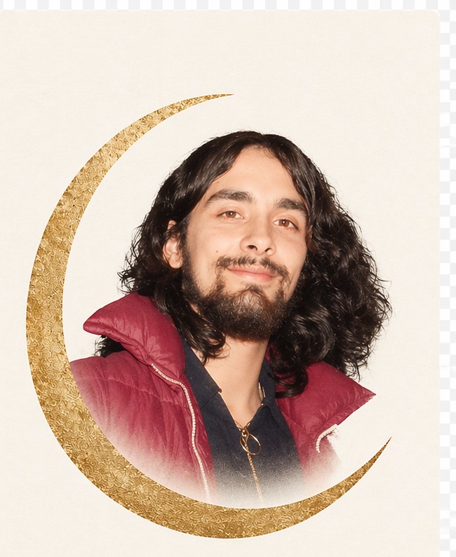 Vern Arney pictured within a crescent moon