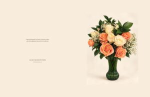 A Bouquet of Love hard-cover spiral journal artwork featuring the peach and cream rose bouquet with greenery.