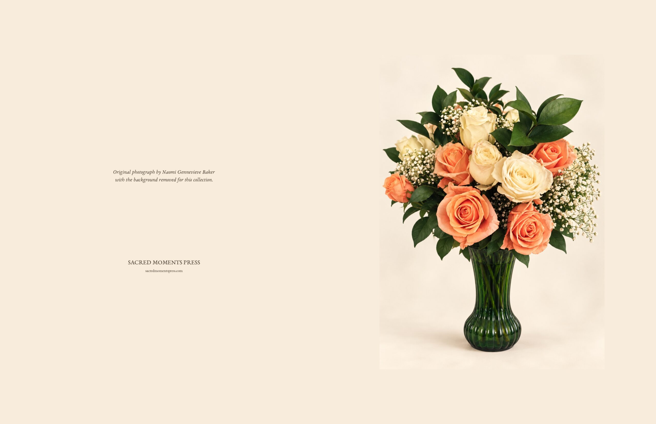 A Bouquet of Love hard-cover spiral journal artwork featuring the peach and cream rose bouquet with greenery.