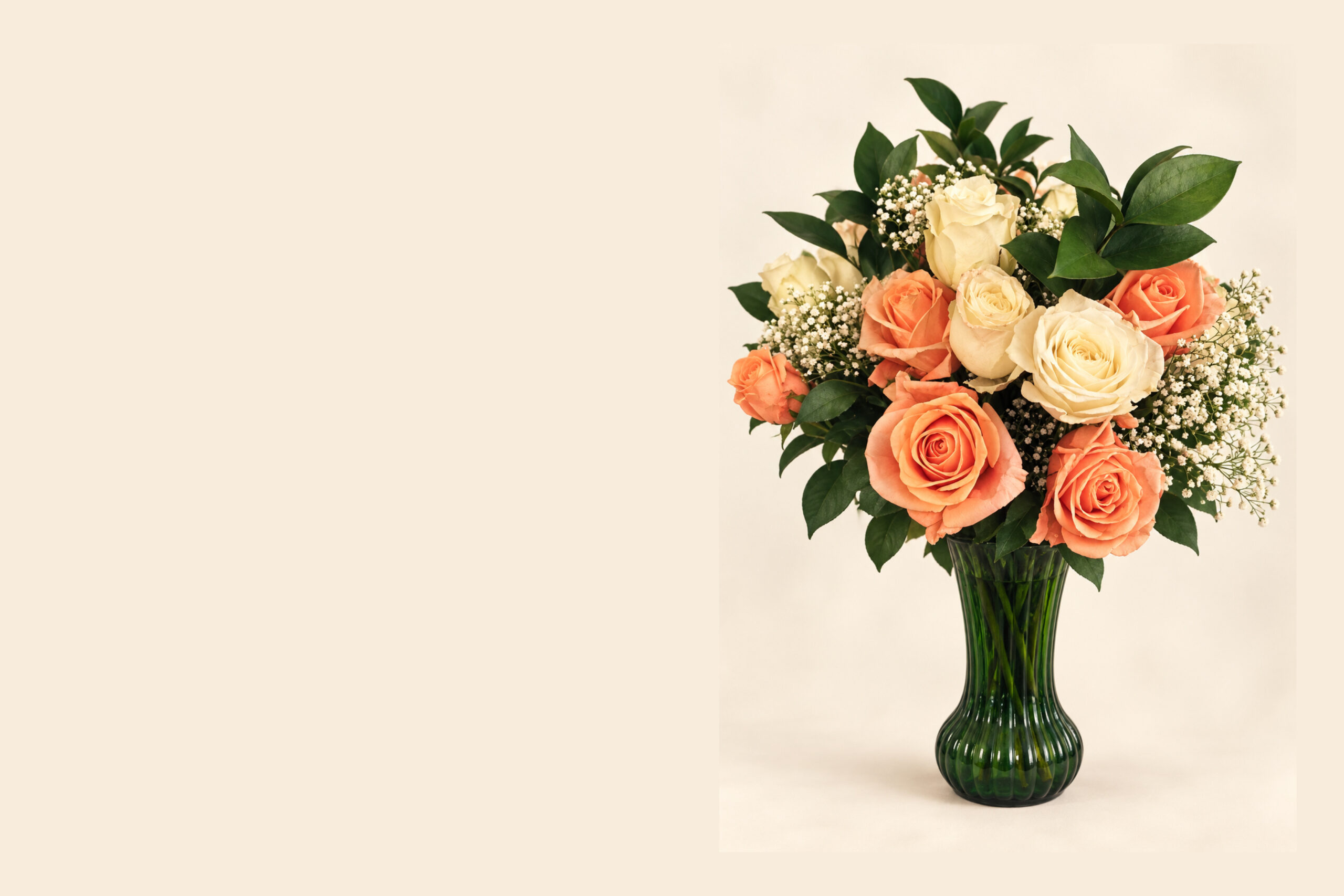 A Bouquet of Love small spiral notebook cover artwork featuring peach and cream roses, baby's breath, and greenery.