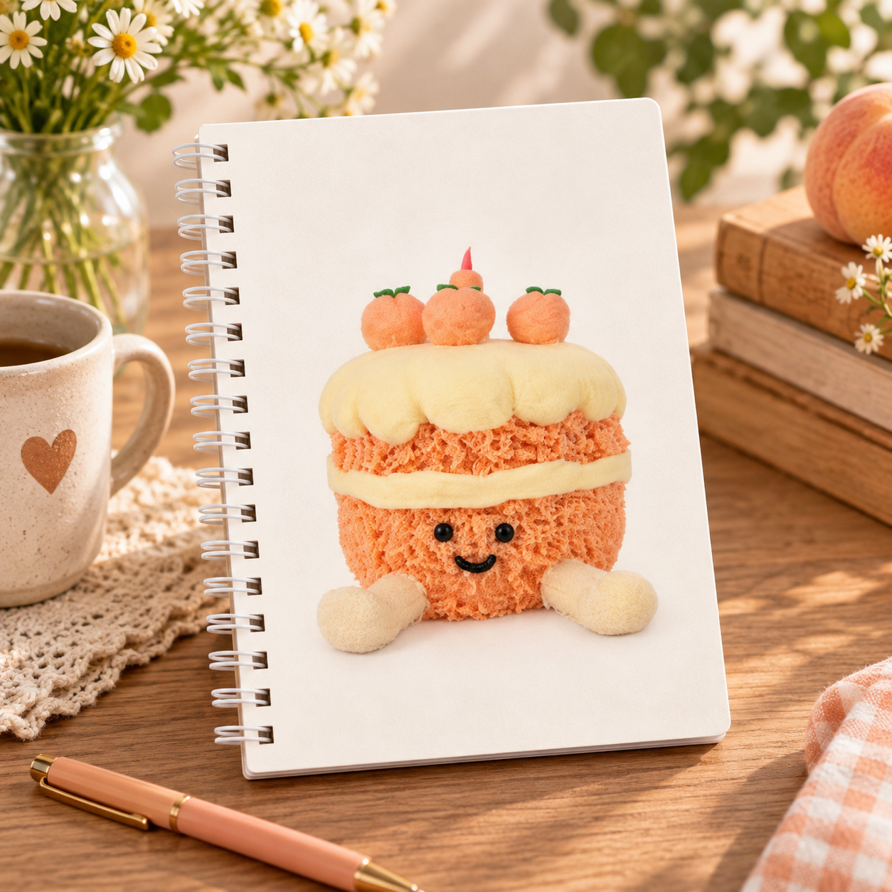 Sacred Moments Press Peach Cake Small Wire-O notebook storefront mockup featuring the approved Peach Cake family artwork.